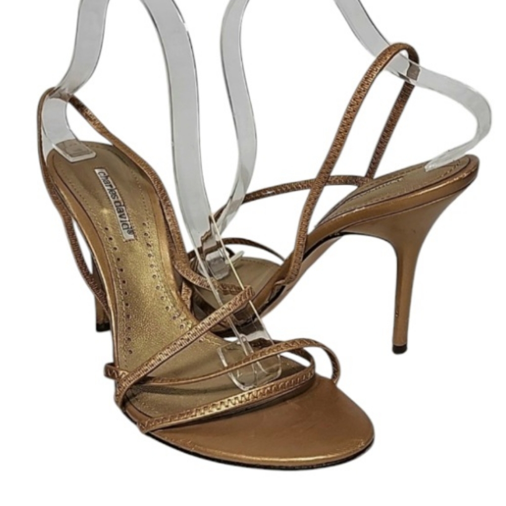 Charles David Women's Leather Heeled Sandals Gold Size 9.5‎ M
